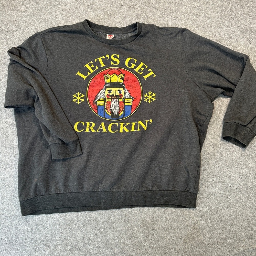 Holiday Time‎ Let's Get Crackin' Nutcracker Sweatshirt 3XL Charcoal Gray Graphic
